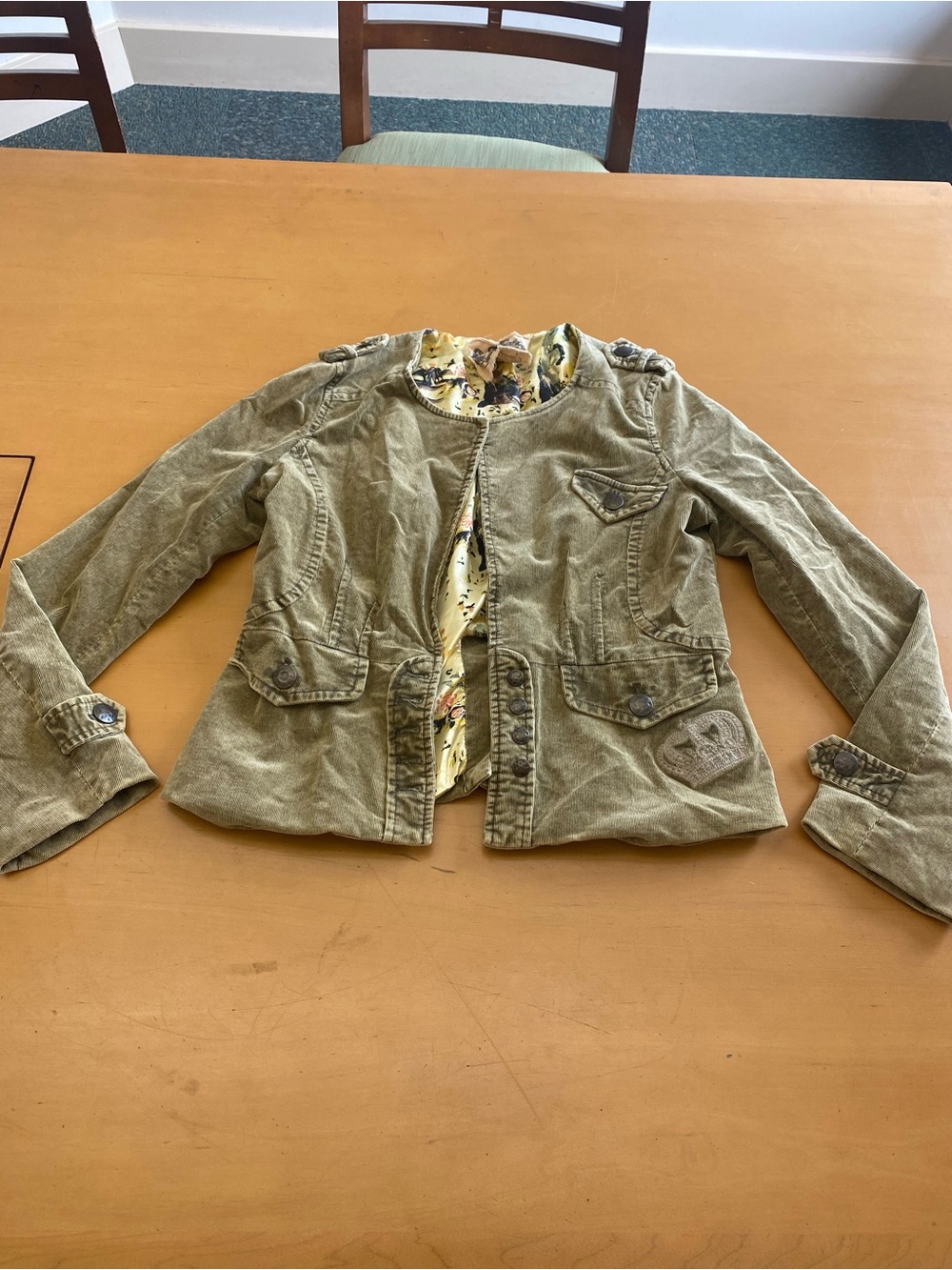 Sugar Lips Embroidered Gold Corduroy Vintage Jacket Stunning Lining Medium